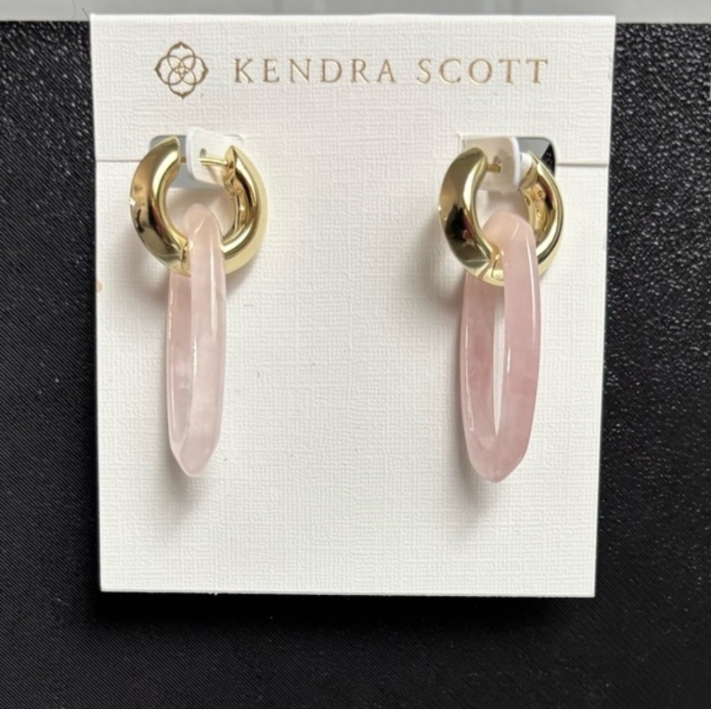 💕🔹️Kendra Scott 🔹️Gold Pink Rose Quartz Danielle Link Earrings - Picture 4 of 5